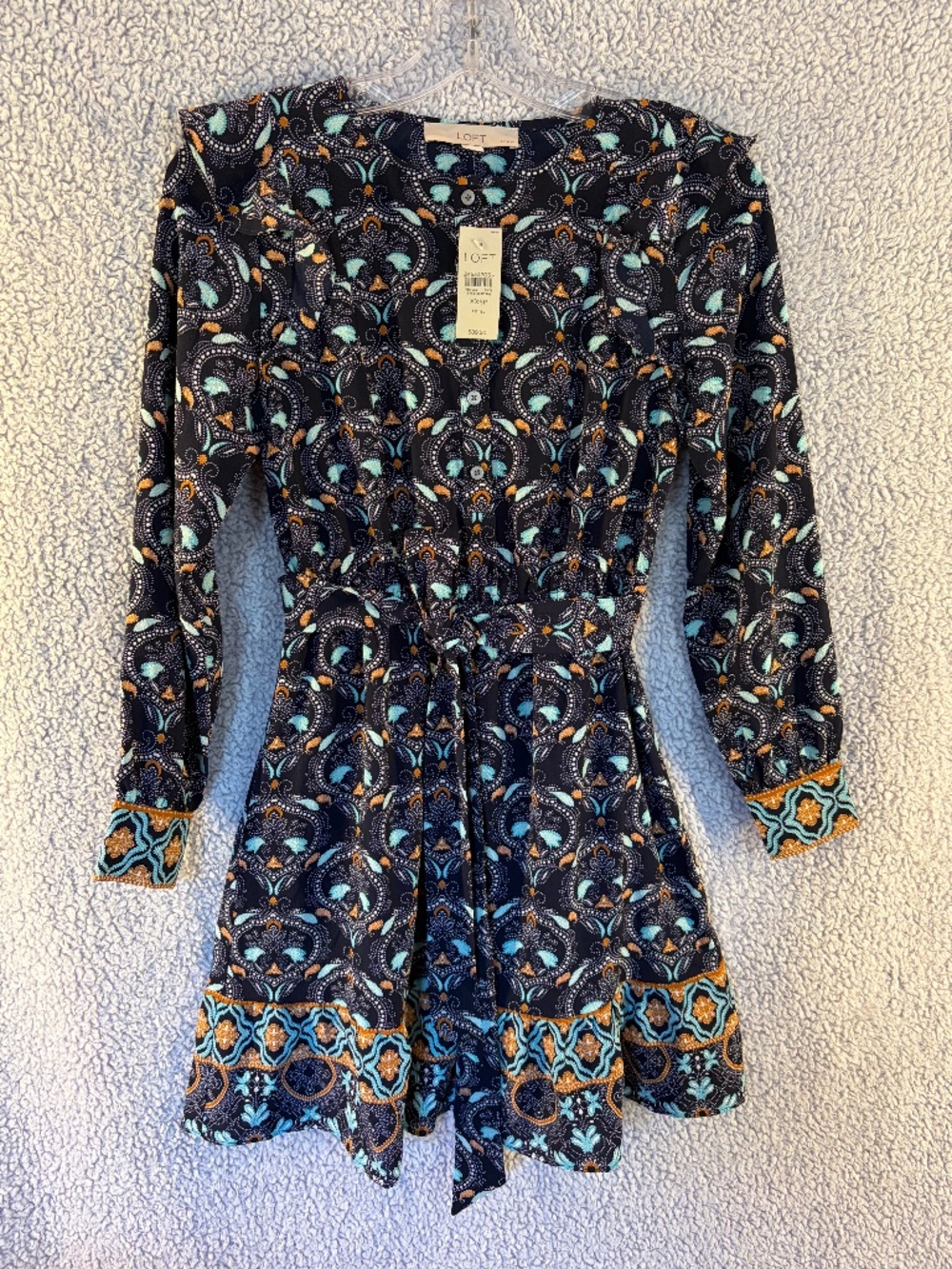 LOFT Petite Long Sleeve Dress in Bohemian-style Paisley print - Size XXSP (NWT)